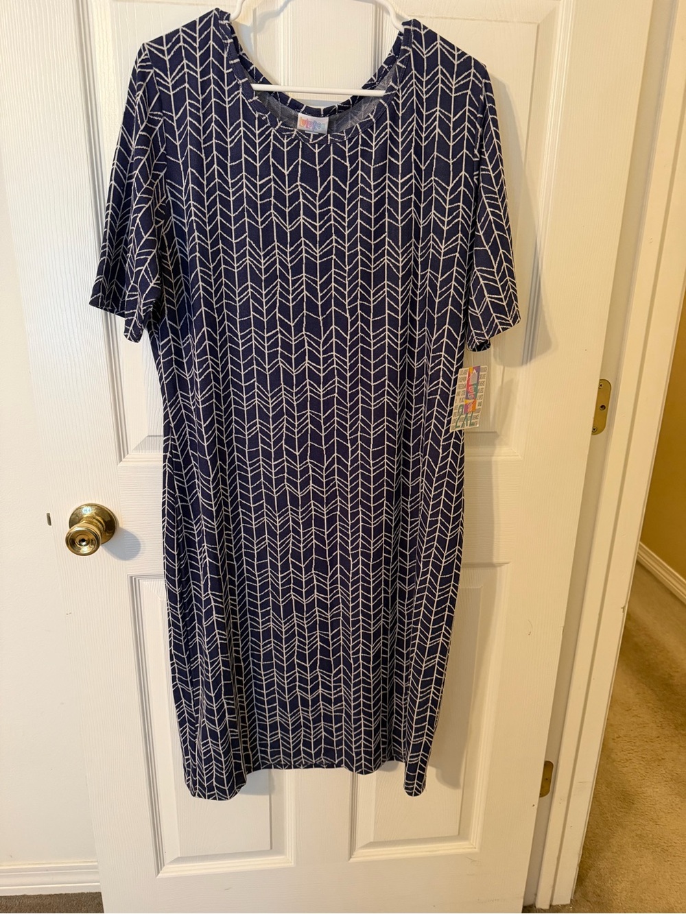 LuLaRoe Navy Dress with White Chevron Pattern